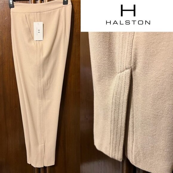 NWT $89 HALSTON Lily Pond Crepe Trousers Slim Straight Ankle Sz 4 Runs Large - Picture 1 of 5